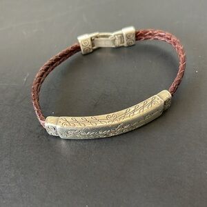 Brighton “Remember To Play” braided Leather Scripted ID Bracelet. P